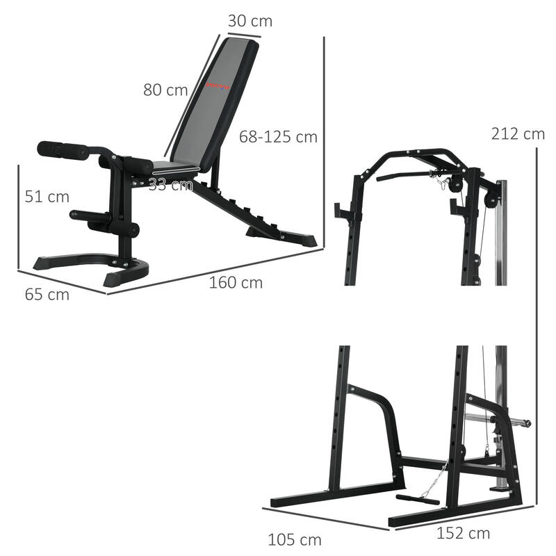 SPORTNOW Power Tower Multifunzione con Panca Addominali e Porta Bilanciere, Nero