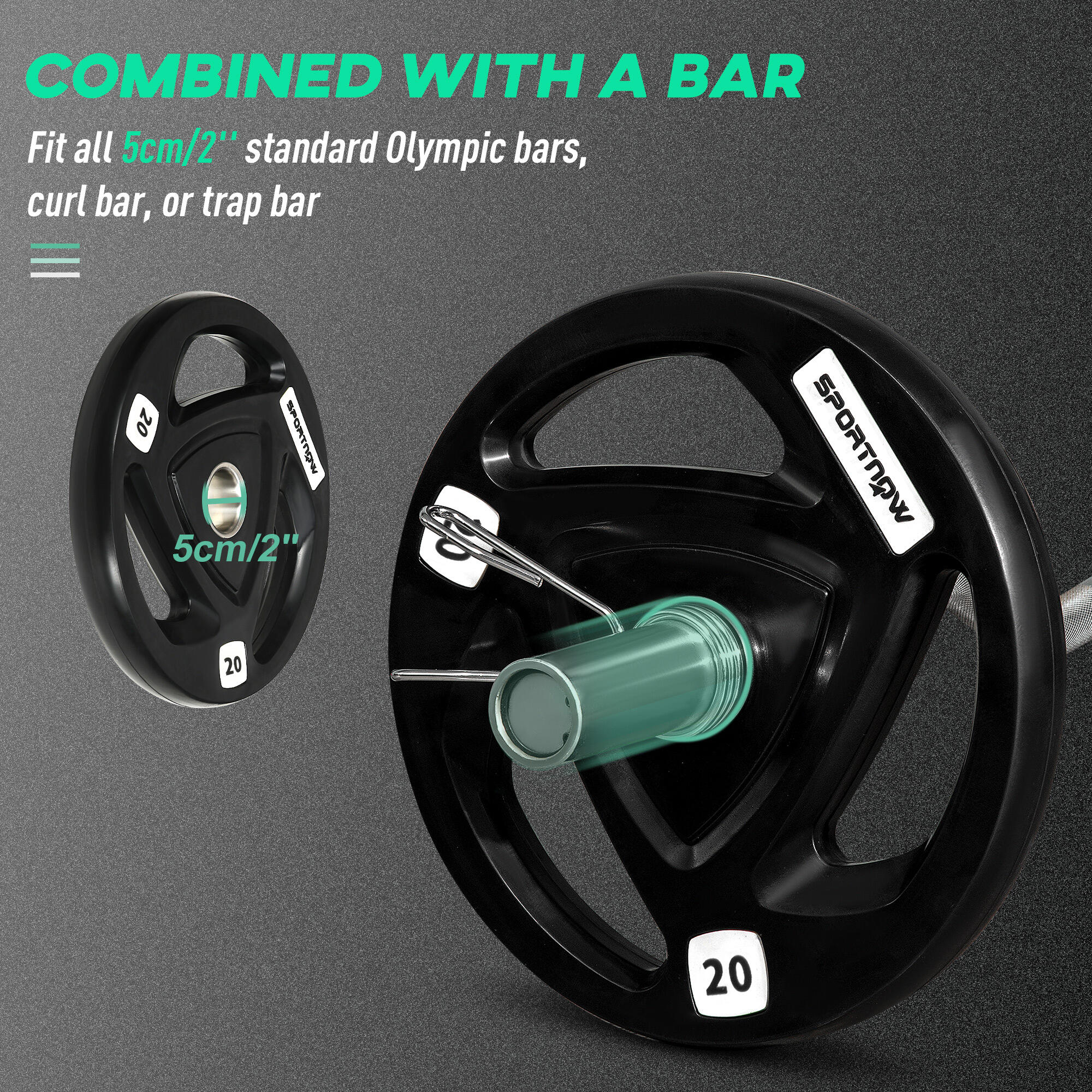 SPORTNOW Set di 2 Dischi Pesi da 20kg in Acciaio con Rivestimento in Gomma 5/7