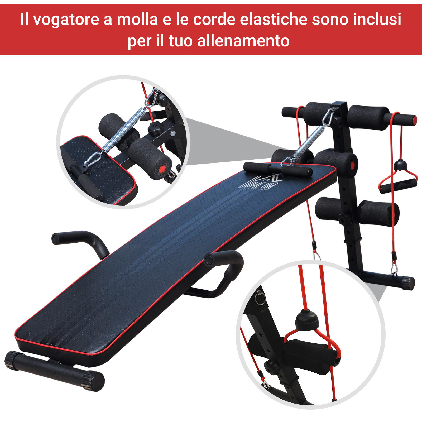 HOMCOM Panca Multifunzione con Schienale Regolabile e 2 Corde Elastiche, Nero 4/7
