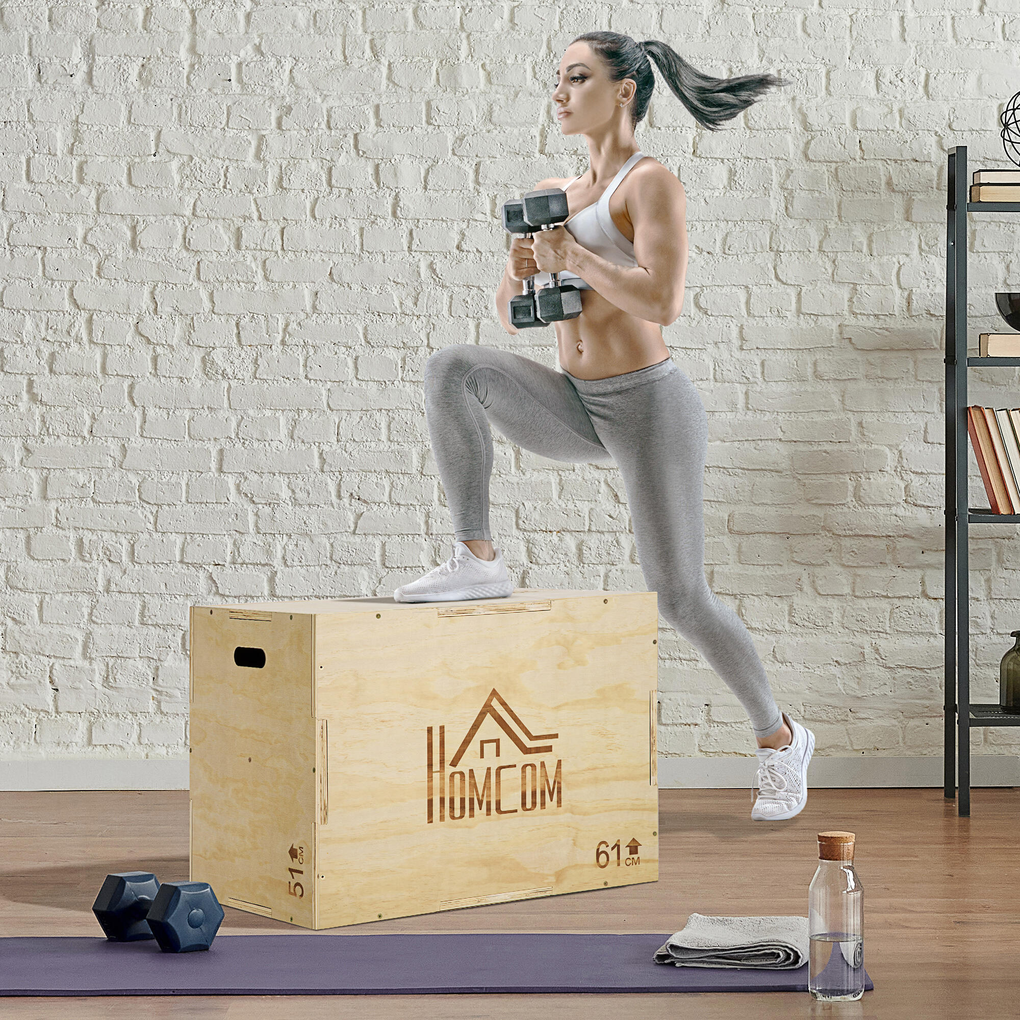HOMCOM Plyo Box in Legno a 3 Altezze, Capacità 120kg, 61x51x76cm 2/7