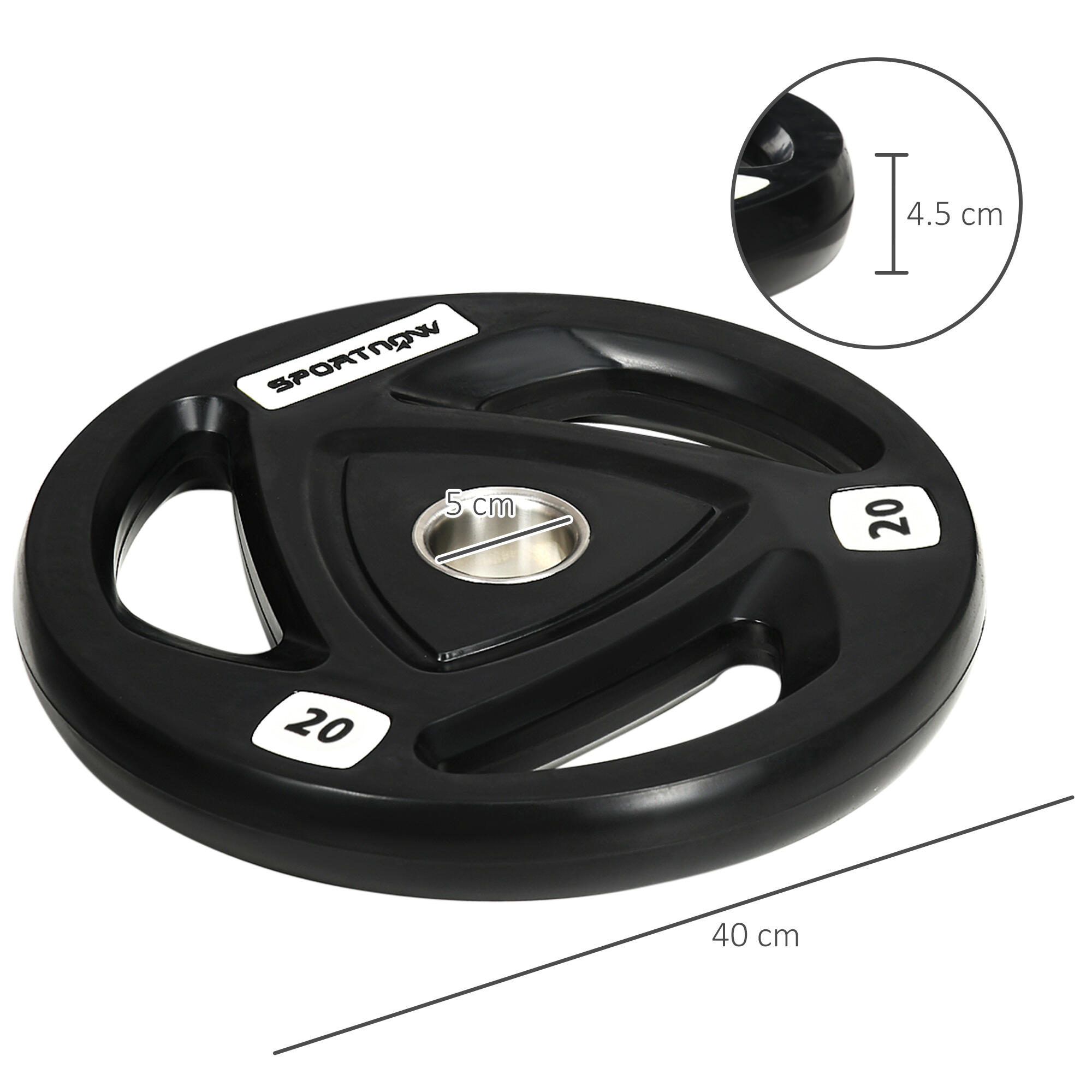 SPORTNOW Set di 2 Dischi Pesi da 20kg in Acciaio con Rivestimento in Gomma 3/7