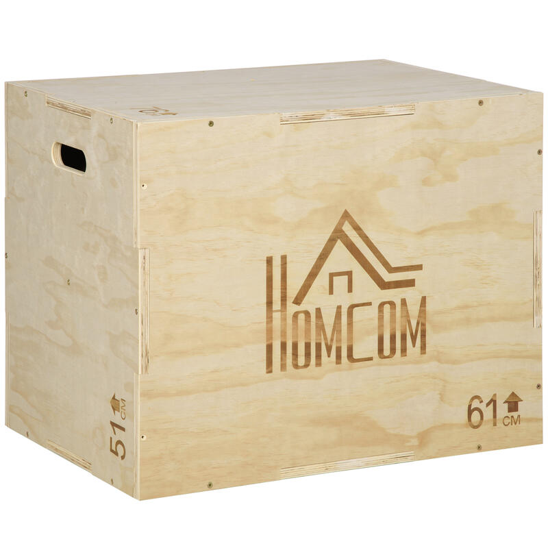 Caixa pliometria HOMCOM 61x51x76 cm cor de madeira de faia