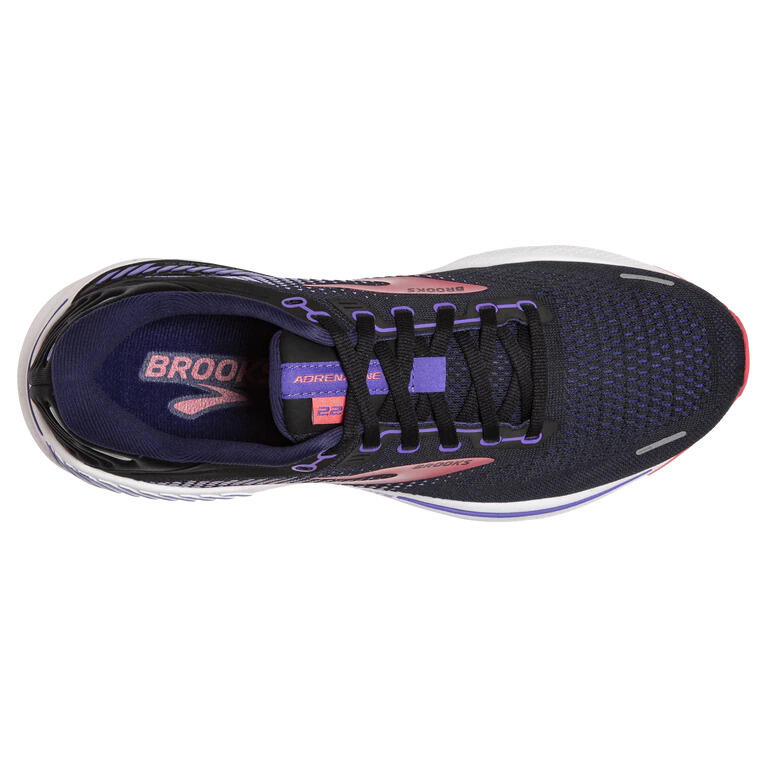 Brooks Womens Adrenaline GTS 22 Running Shoes Black/Purple/Coral 3/4