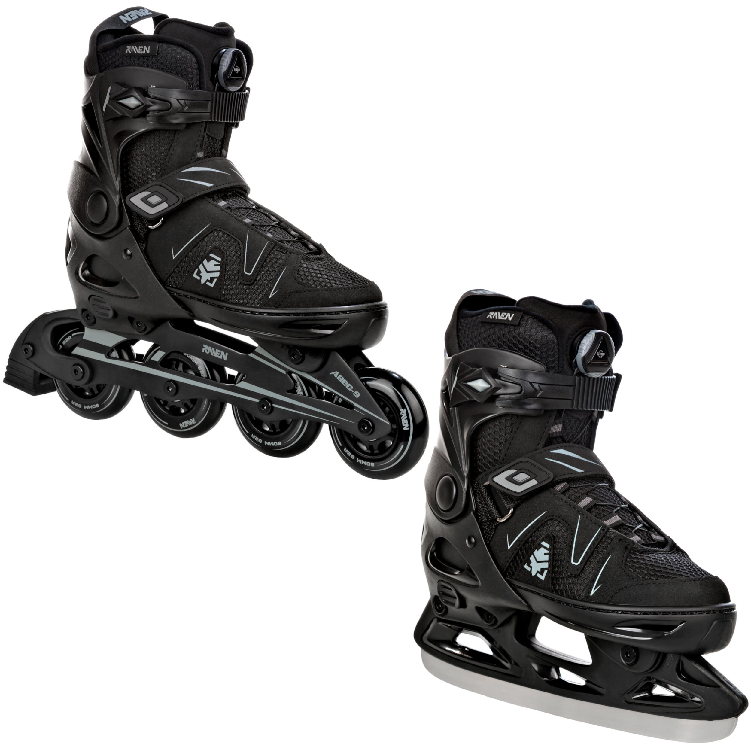 RAVEN Rollerskates Verstellbare Hockey Skates 2in1 Pulse PRO FitGo Schwarz