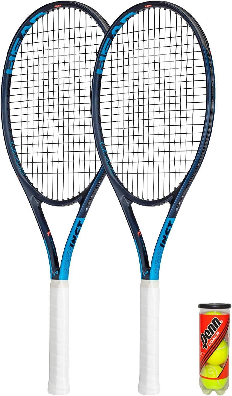 HEAD Ti. Instinct Comp Graphite Tennis Racket x 2 inc Protective Covers & 3 Ball 1/3