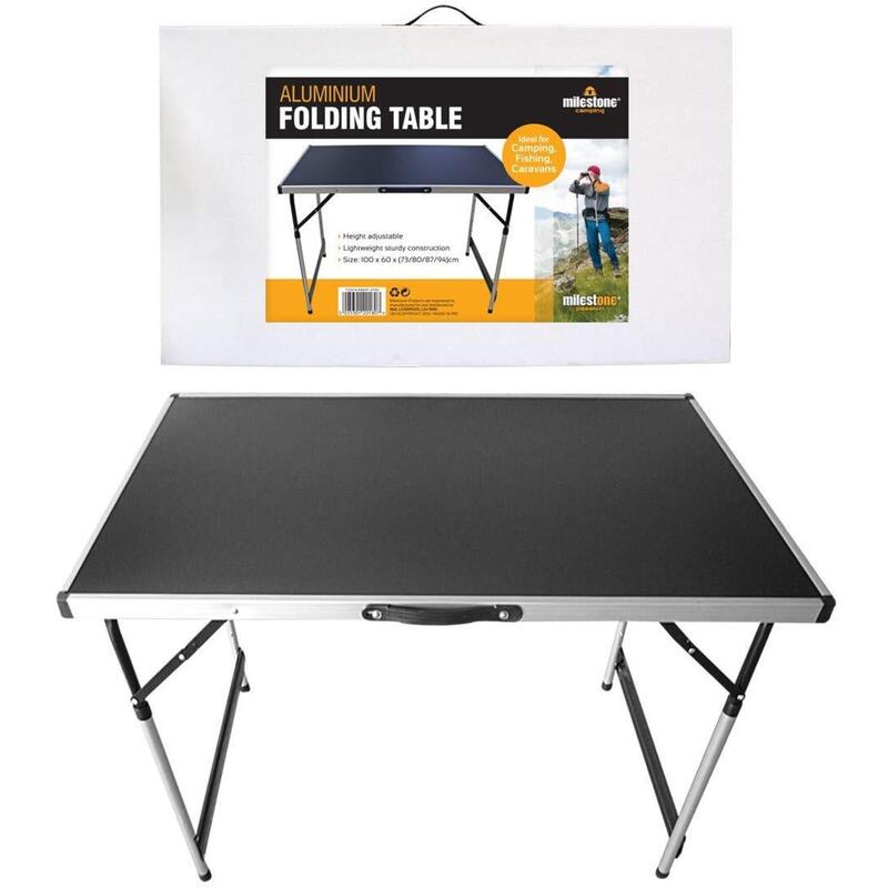 Milestone Aluminium Adjustable Height Folding Camping Table Black