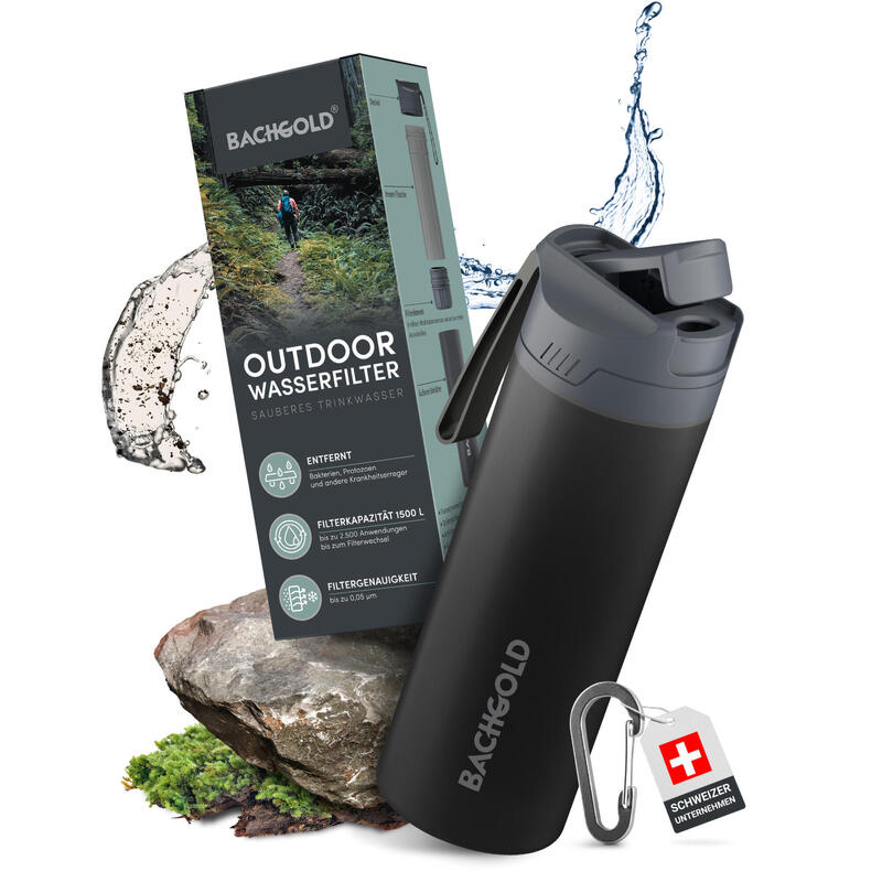 Bachgold® Profi Outdoor Wasserfilter Flasche [650ml] mit 1500L Filterkapazität