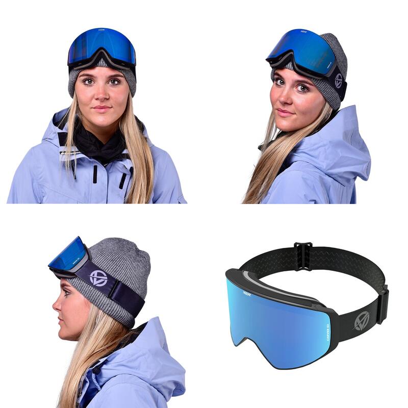 Carver blauwe skibril & snowboardbril - anti-fog & UV400 - magnetisch - OTG