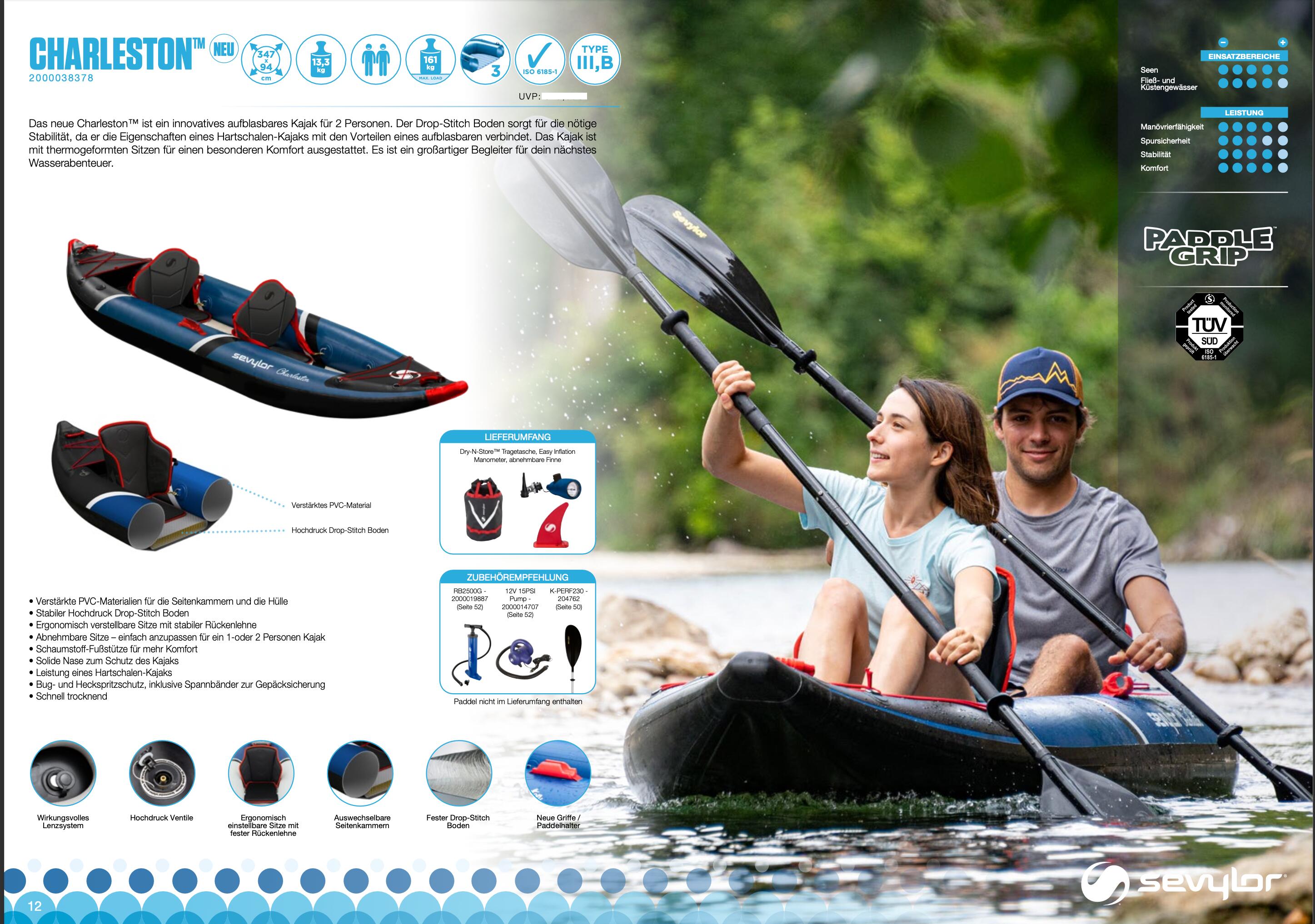Charleston Premium 2 Person Inflatable Kayak with drop stitch - Blue 3/7