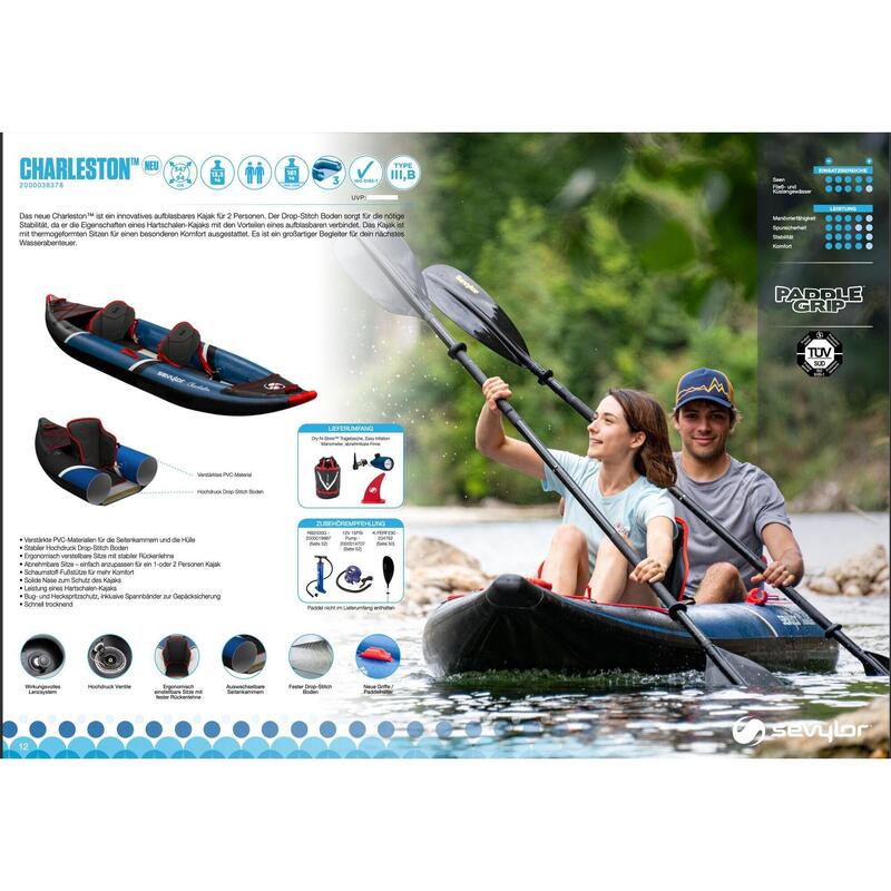 Charleston Premium 2 Person Inflatable Kayak with drop stitch - Blue