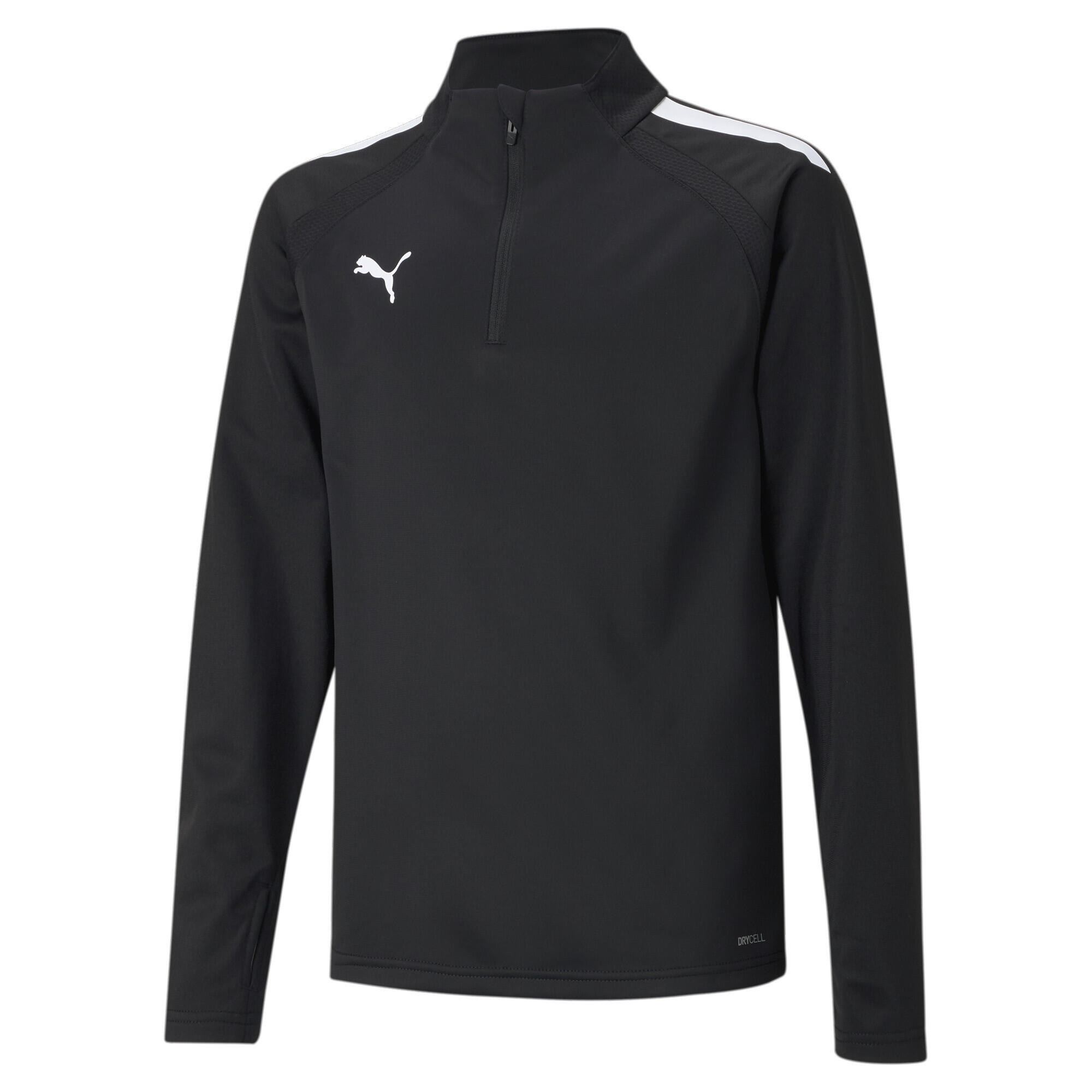 PUMA teamLIGA Quarter-Zip Football Top Youth Black White