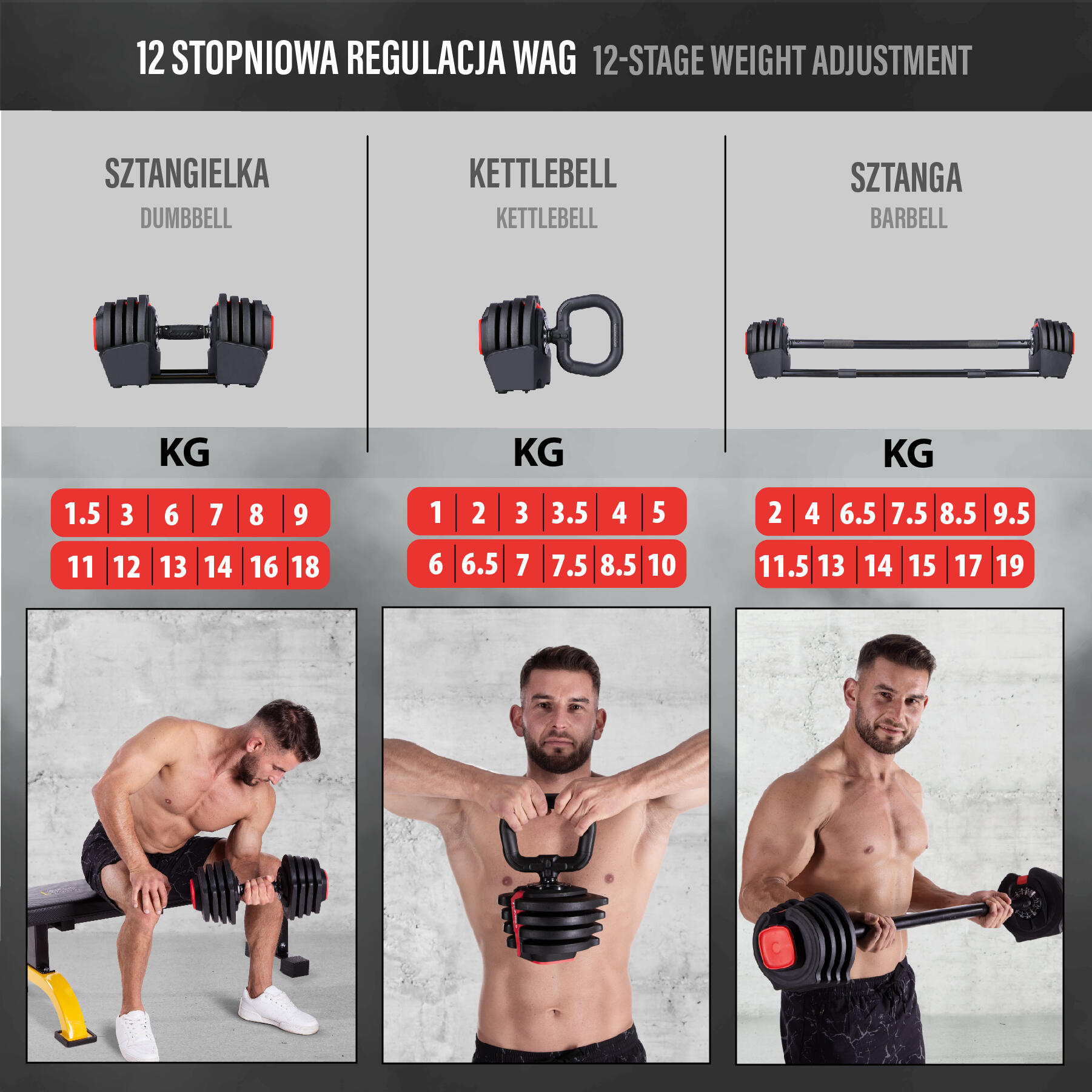 Set D'haltères Réglables 3 En 1 Hms Sgr18 Pro 7/7