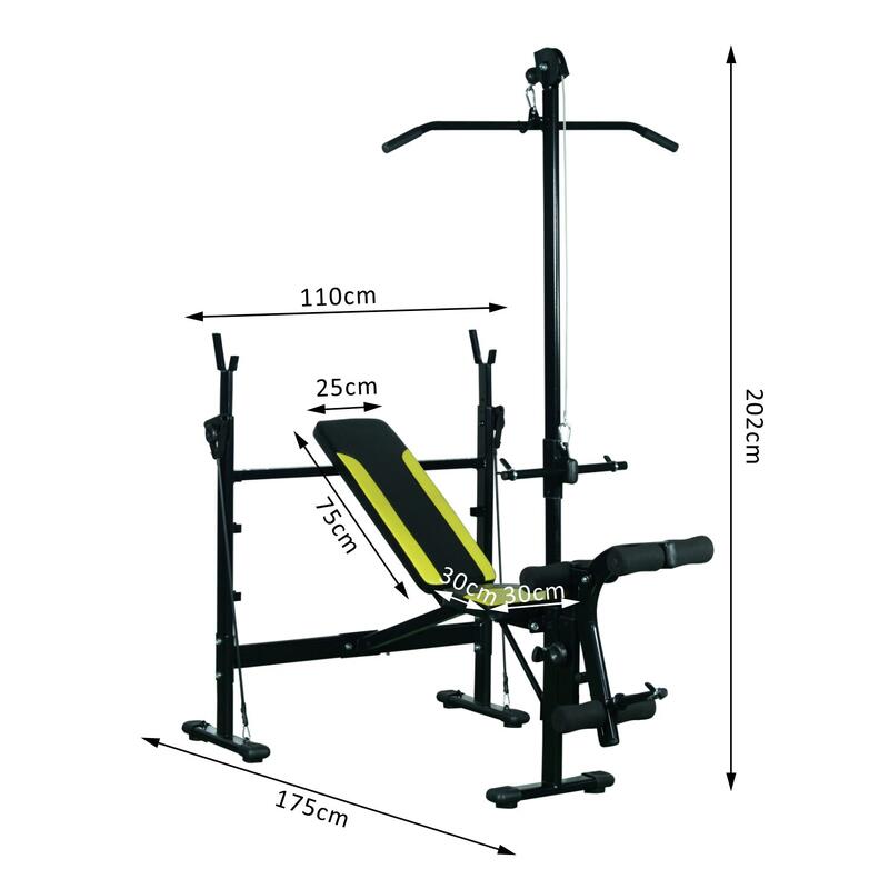 Banco de Musculação Multifuncional 175x110x202 cm Preto HOMCOM