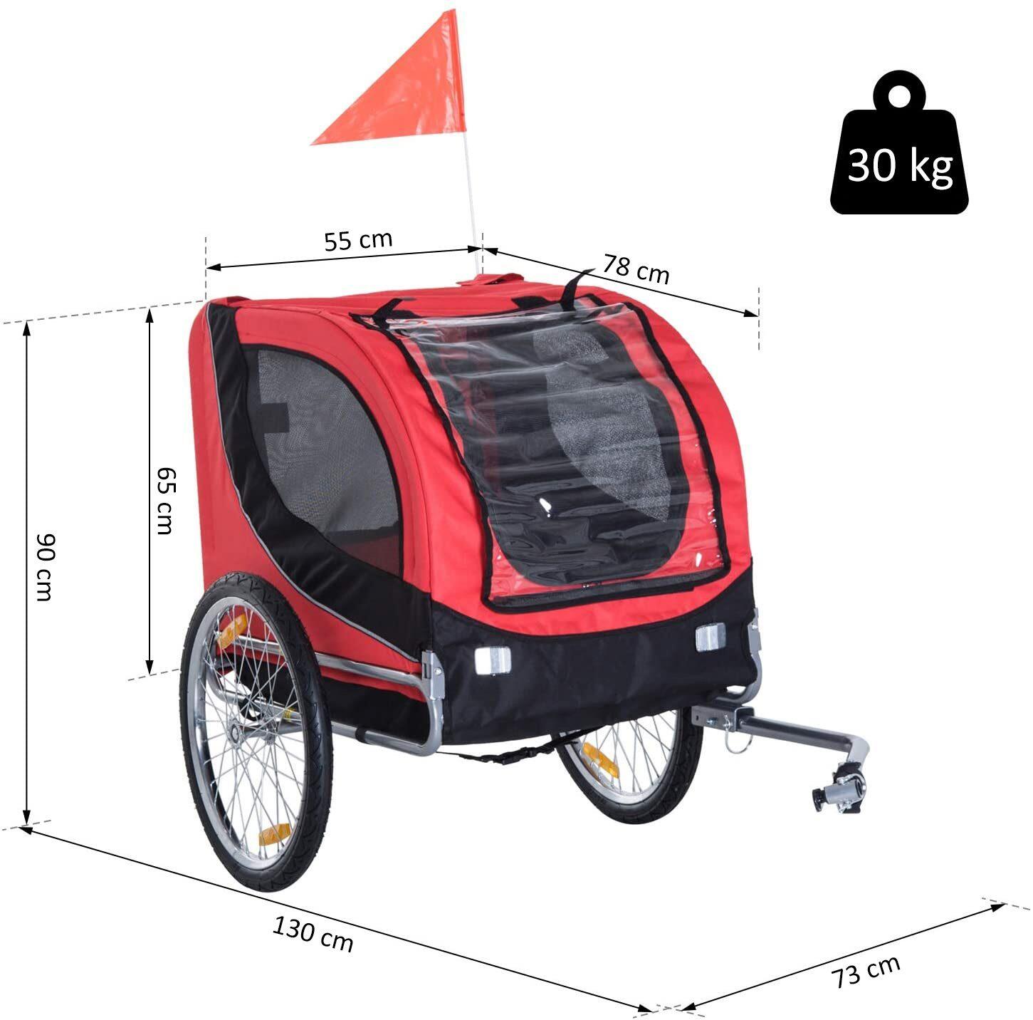 Reboque de bicicleta 130x90x110 cm vermelho e preto pawhut