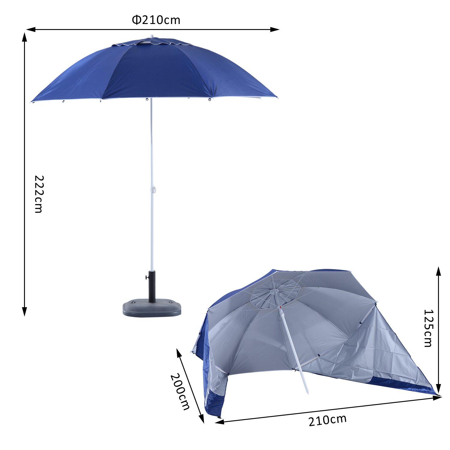 Guarda-sol de praia outsunny com revestimento uv50 φ210x222cm azul