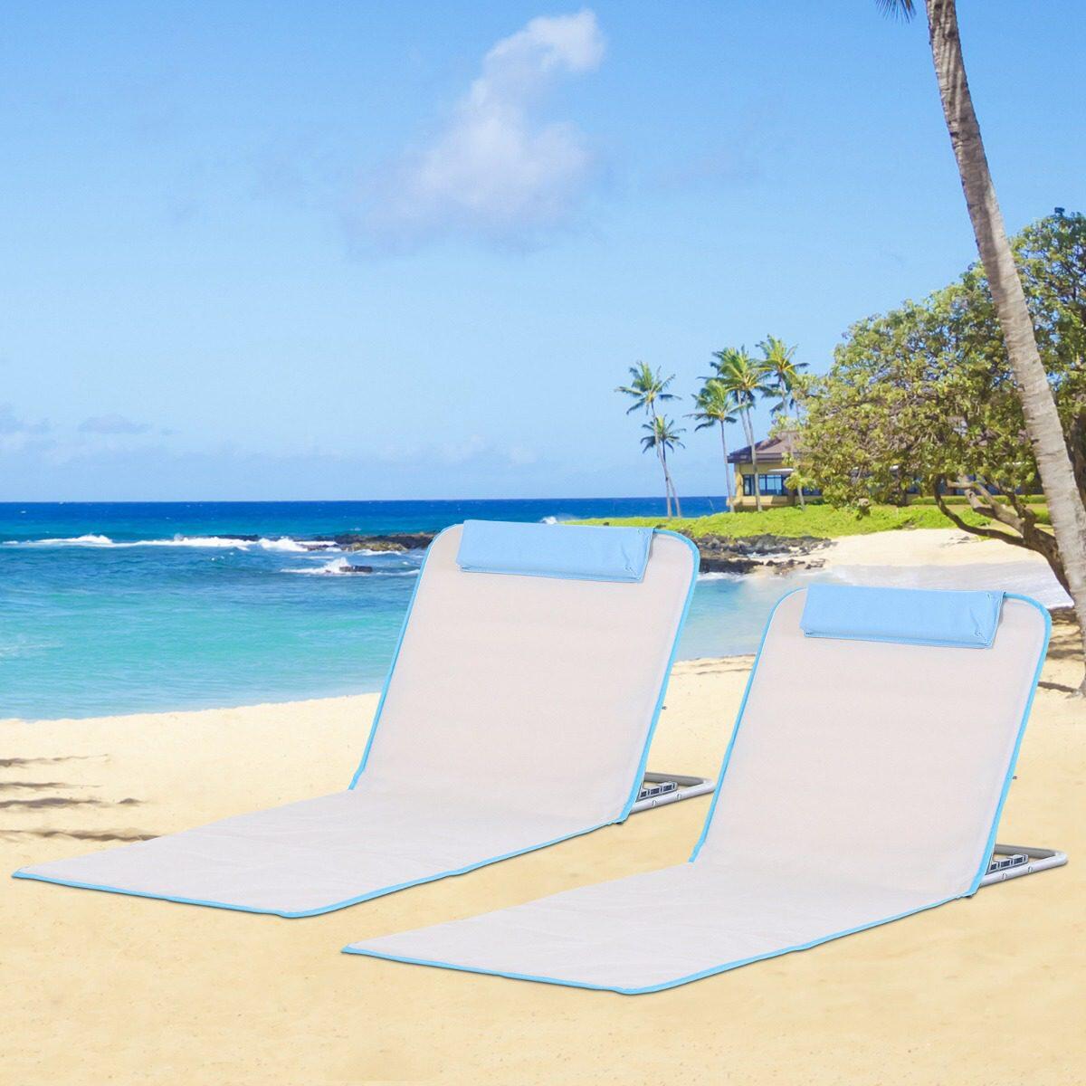 Conjunto de 2 esteiras de praia 48x134x33-43 cm azul e creme outsunny