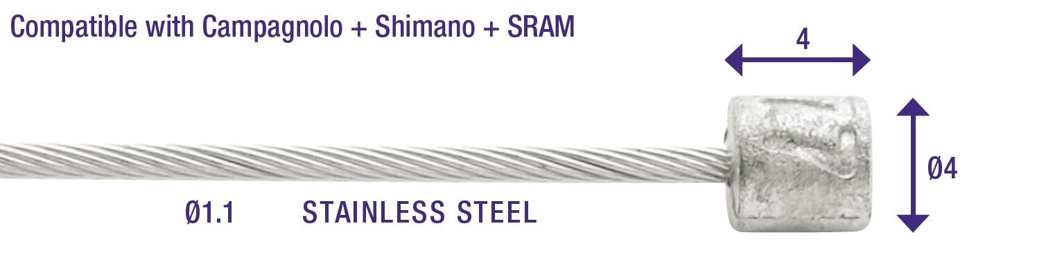 Kit de 100 Câbles de transmission Elvedes 2250mm 1x19 fils Stainless Ø1,1mm avec 2/3