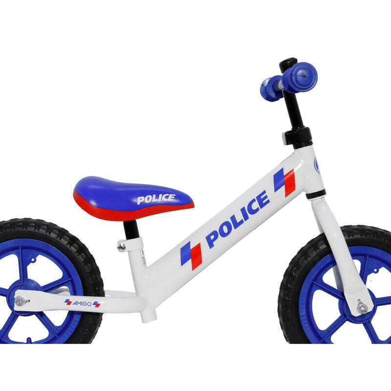 AMIGO Draisienne à 2 roues Police Loopfiets 12 Pouces Junior Blanc