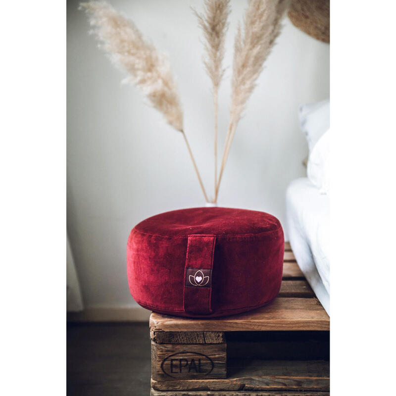 Lotus Meditatiekussen velvet eco burgundy rond