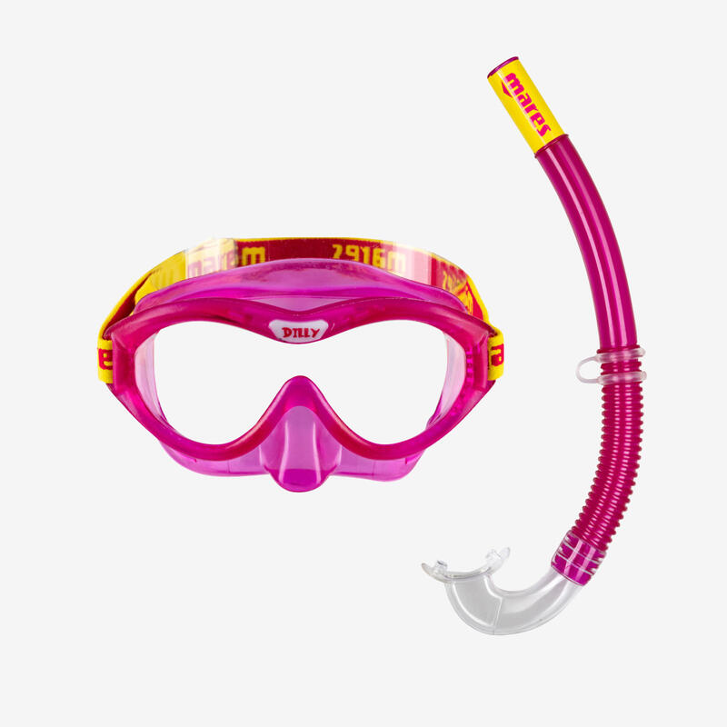 Masque et Tuba de Snorkeling Combo Dilly Enfant Jaune Rose