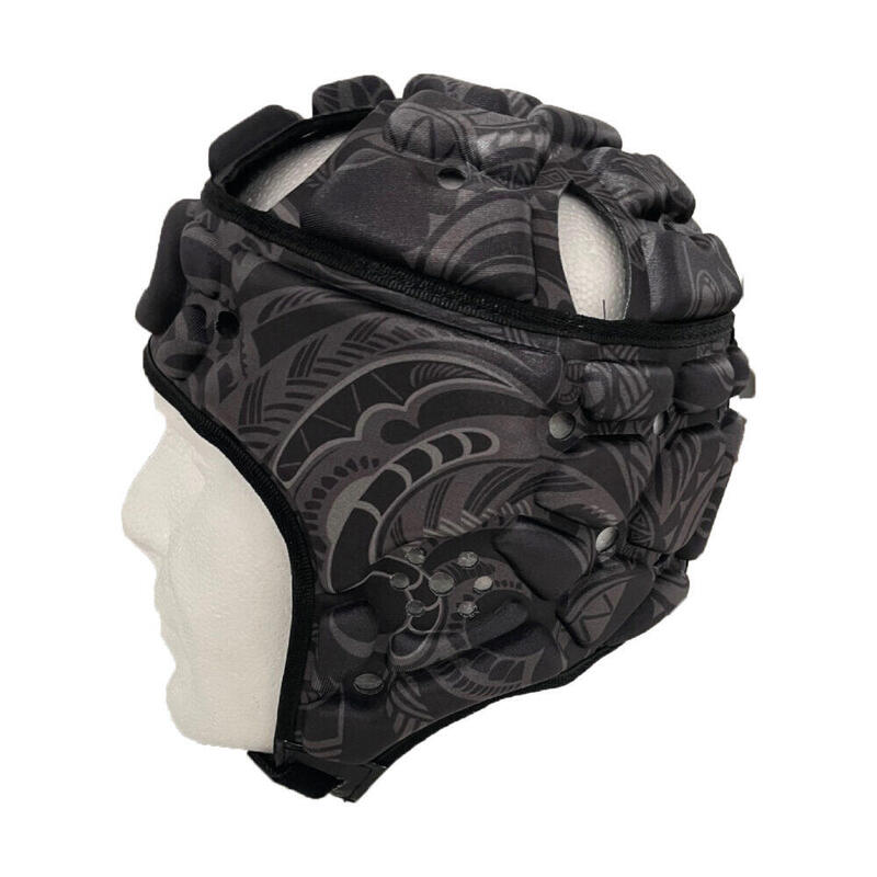 Casco De Rugby Impact Adultos Motivo Maori Gris Y Negro