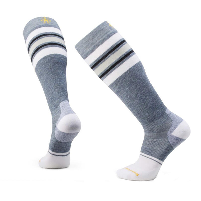 (02154) Men's Cushion Stripe Extra Stretch Snowboard Calf Socks - Pewter Blue