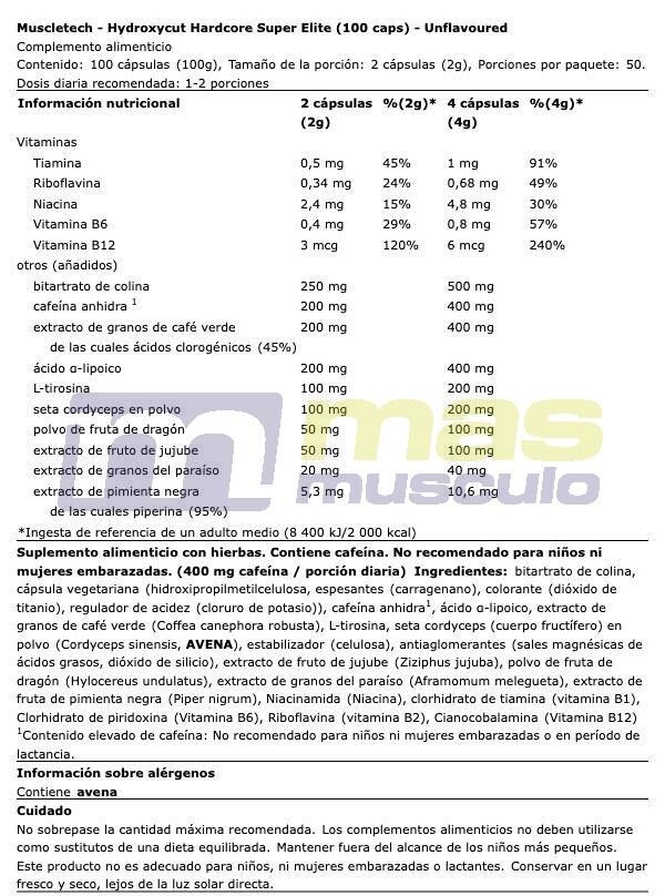 Formula di estratto di erbe - Hydroxycut Hardcore Super Elite - 100 Capsule 6/6
