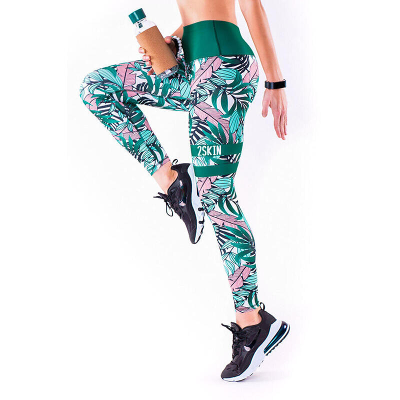 Legginsy sportowe z tropikalnym nadrukiem na fitness damskie 2skin MADAGASKAR