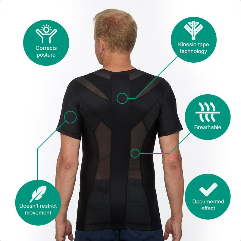 Haltungsshirt Herren – Schwarz | Haltungskorrektur Rückenstütze Haltungstrainer