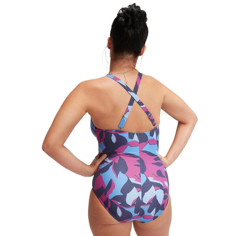 Speedo Womens Shaping Printed V Neck 1 Piece Pure Blue/Wineberry/Curious Blue +