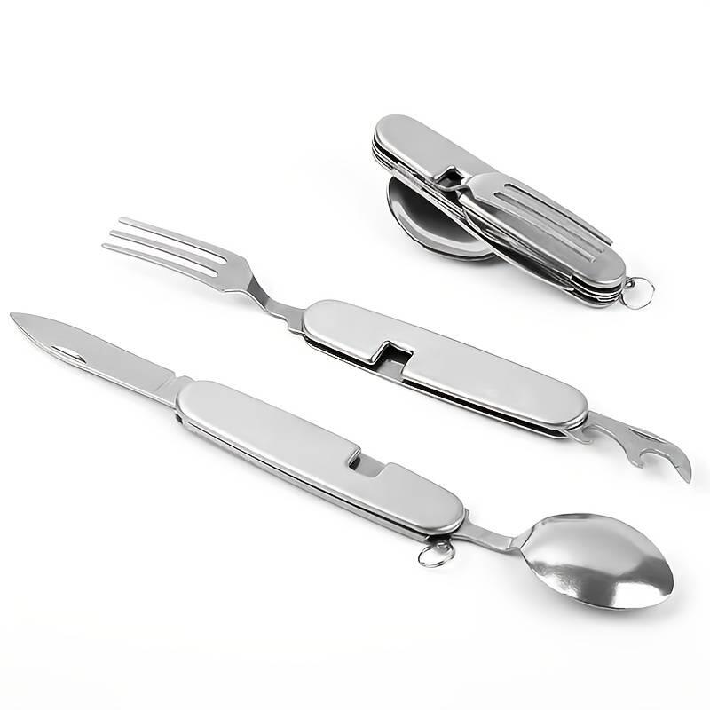 juego de cubiertos viaje 6 en 1 acero inoxidable camping outdoor plegables