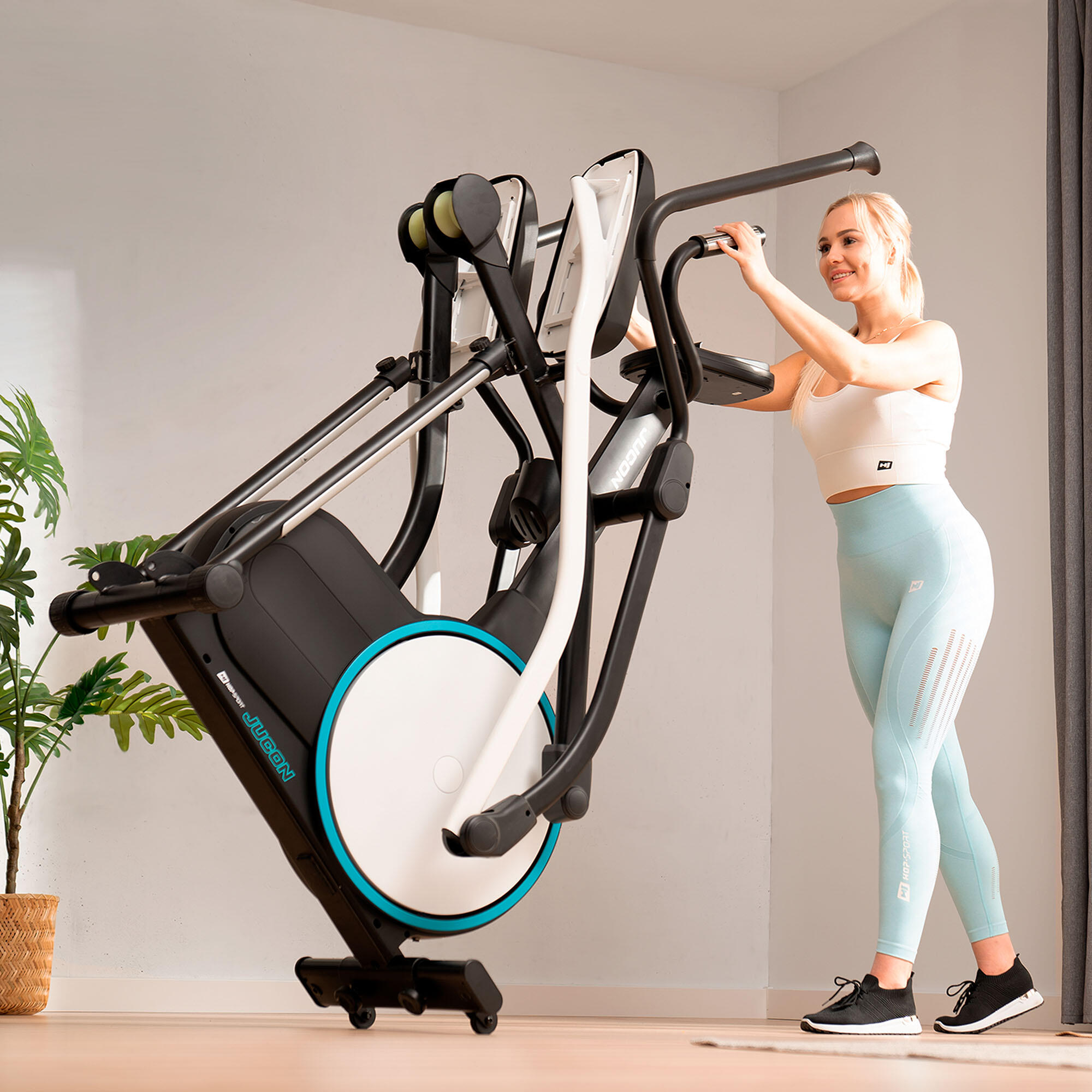Vélo elliptique électromagnétique connecté, Hop-Sport HS-250CF Jucon, Gris 5/7