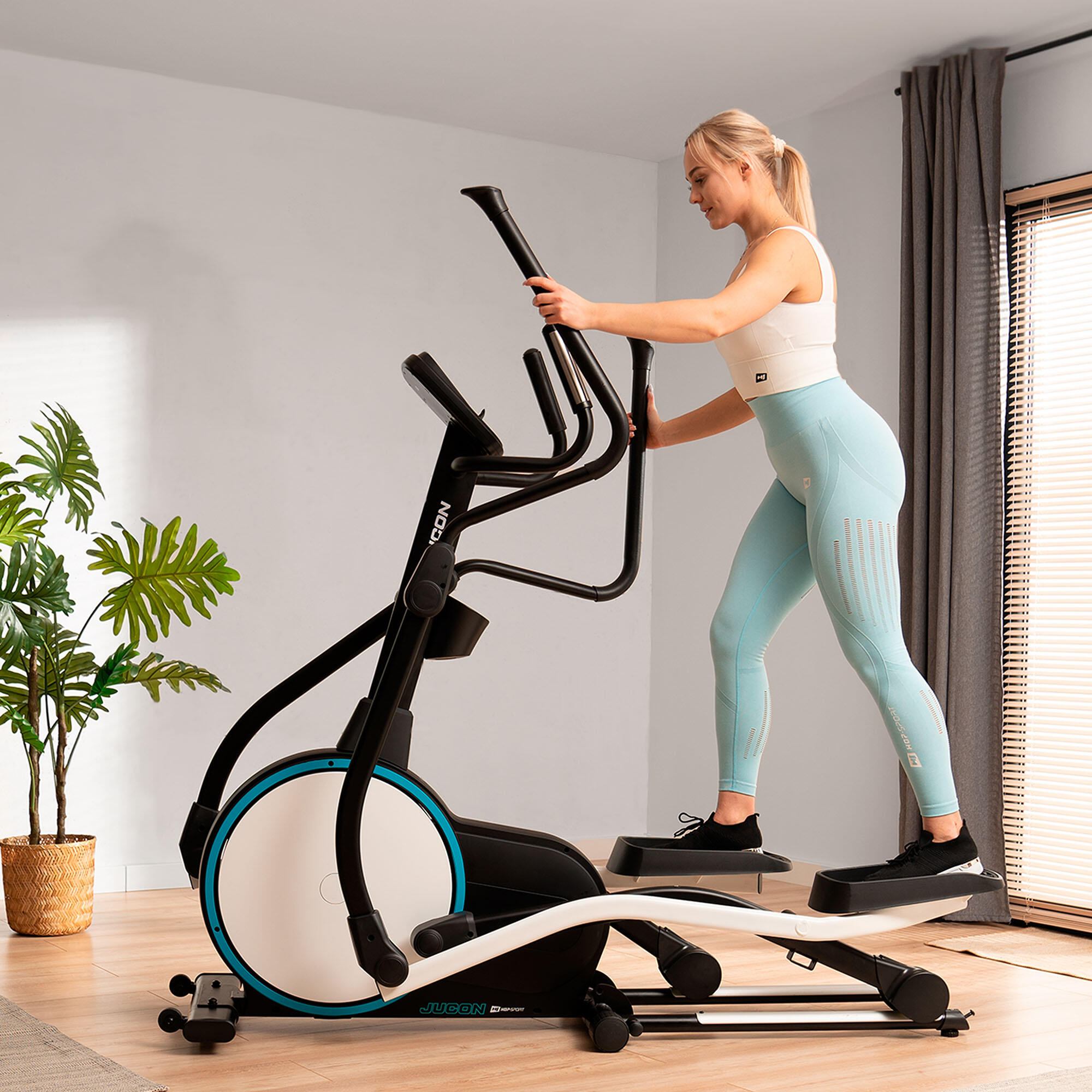 Vélo elliptique électromagnétique connecté, Hop-Sport HS-250CF Jucon, Gris 2/7