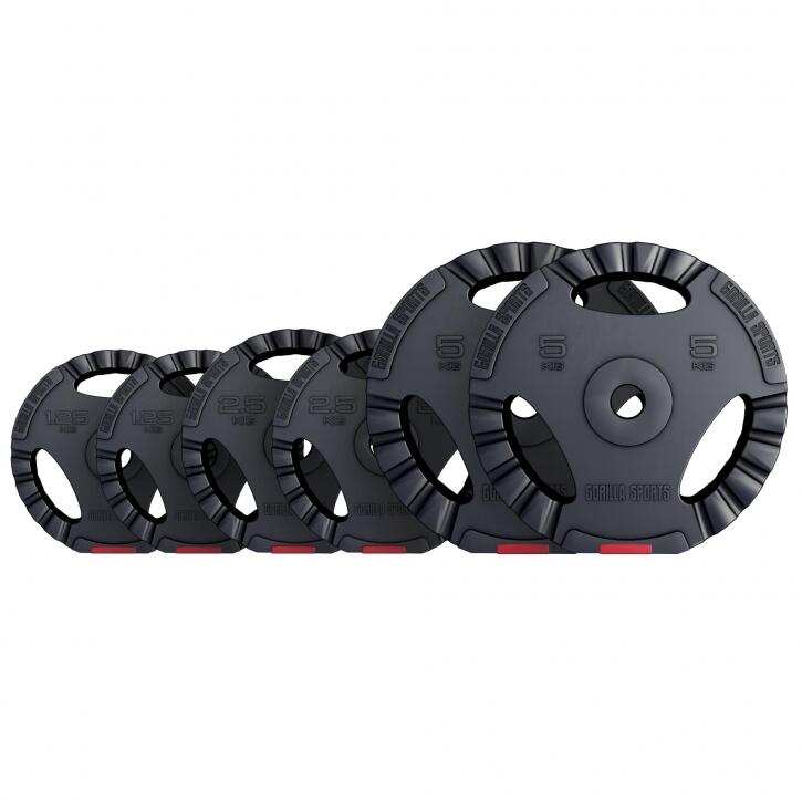 Kit Discos Musculación Gorilla Sports Rojo/Negro 2x5Kg 2x2,5 Kg 2x1,25 Kg