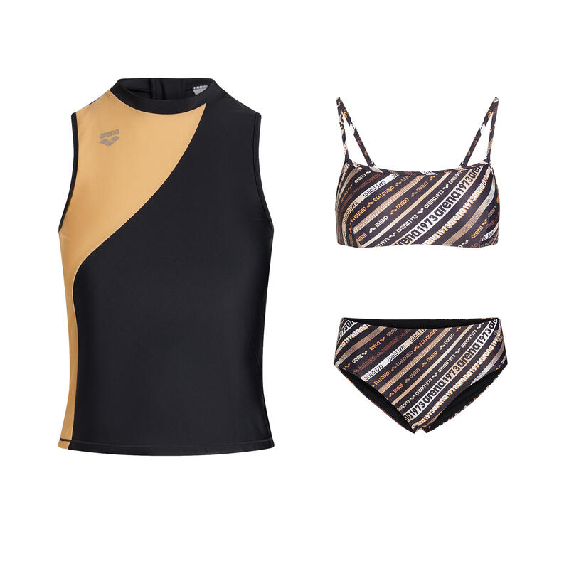 DIAGONAL 3.0 LADIES SPORTY BRA TOP WITH VEST COVER UP - BLACK