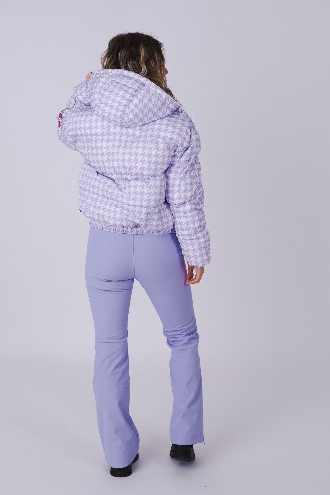 Purple Houndstooth Chic Puffer Jacket 3/5