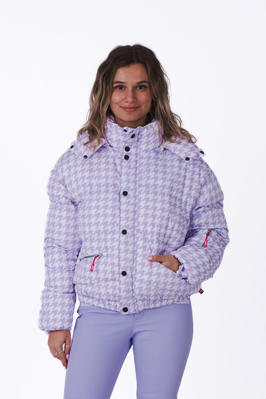 Purple Houndstooth Chic Puffer Jacket 1/5