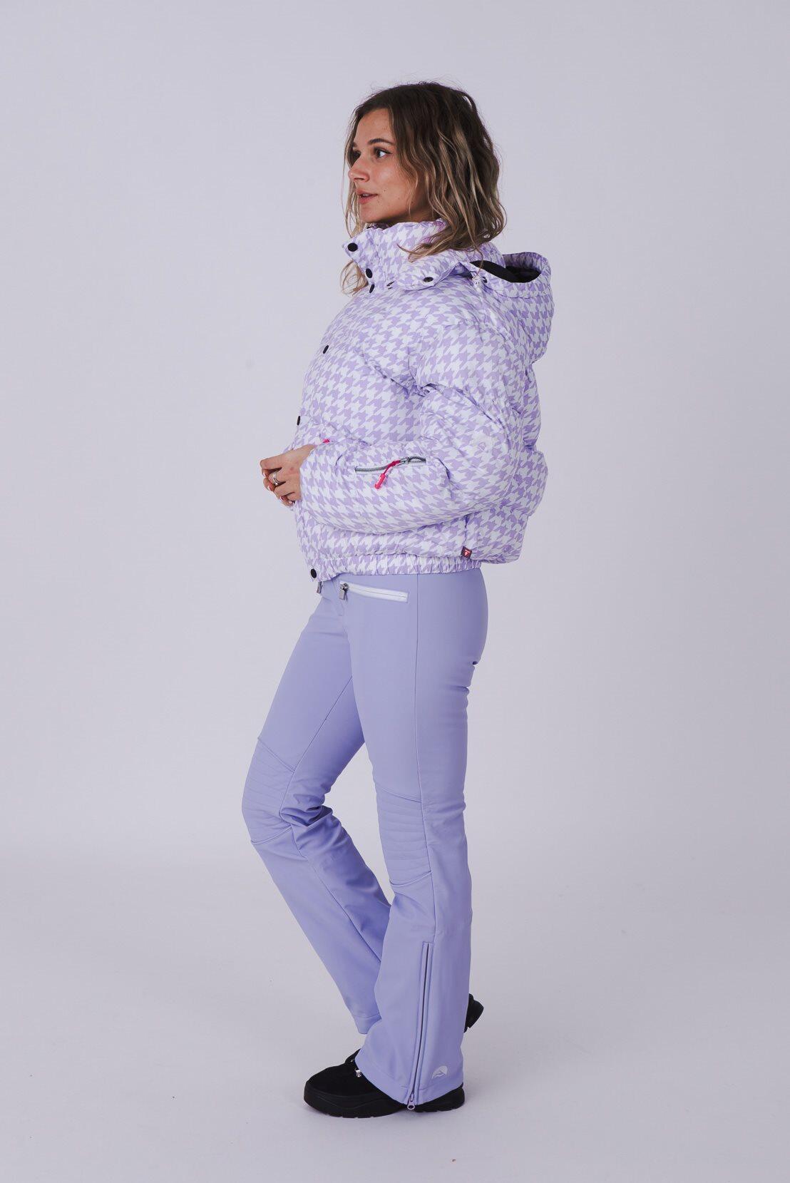 Purple Houndstooth Chic Puffer Jacket 5/5