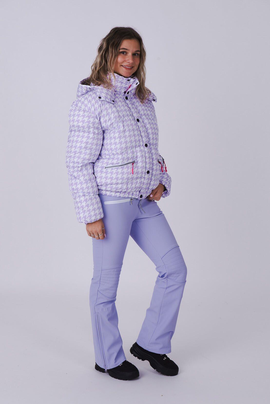 Purple Houndstooth Chic Puffer Jacket 2/5