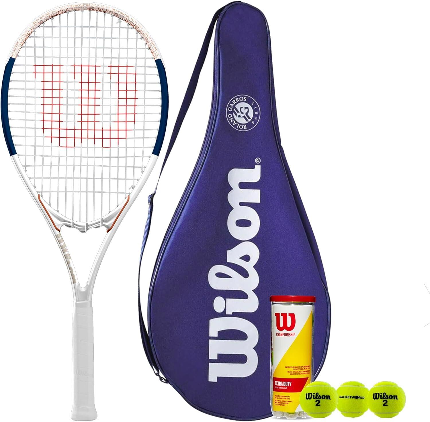 WILSON Wilson Roland Garros Elite Tennis Racket, RG Cover & 3 Tennis Balls - L4