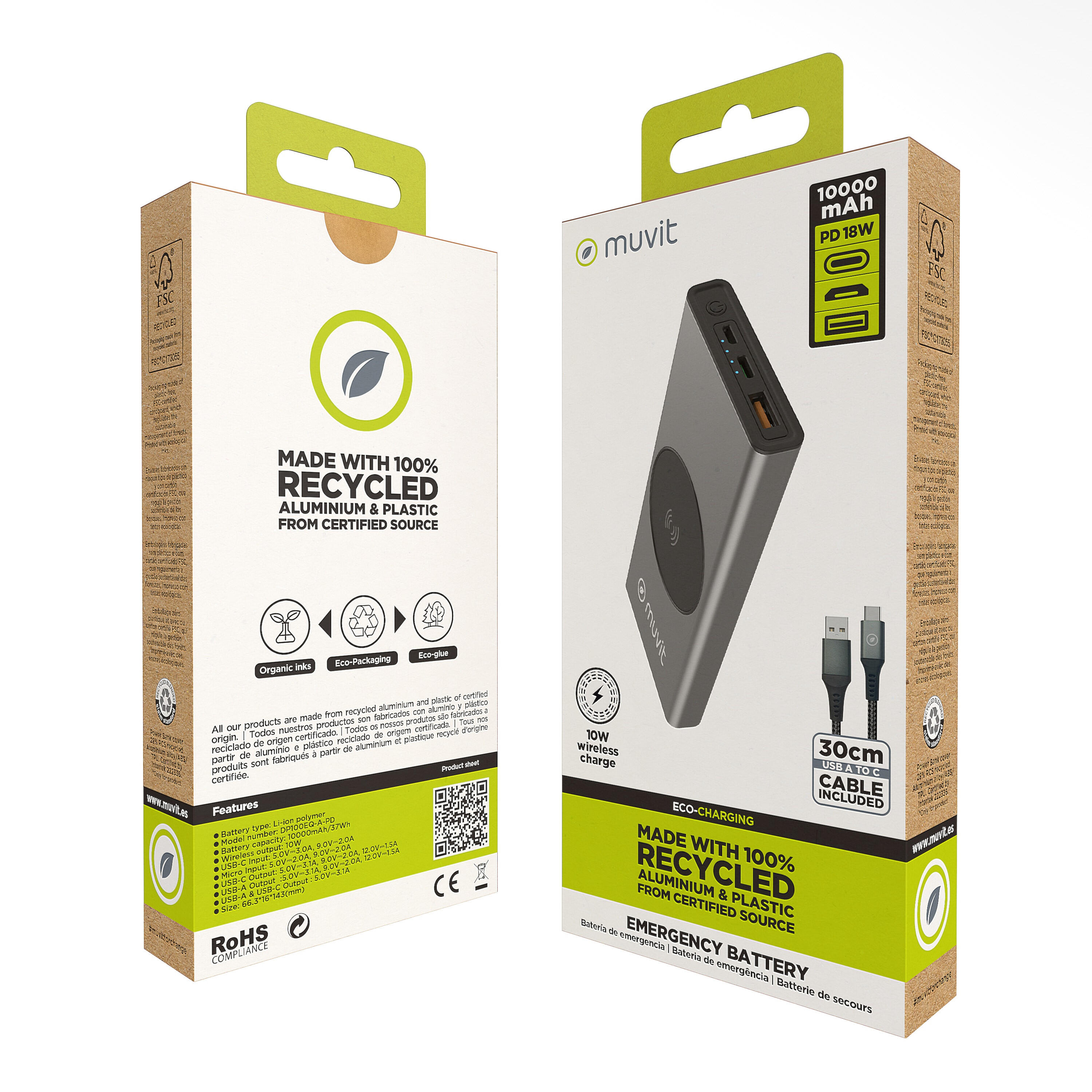 Power bank muvit for change 10000 mAh/10W wireless 4/5