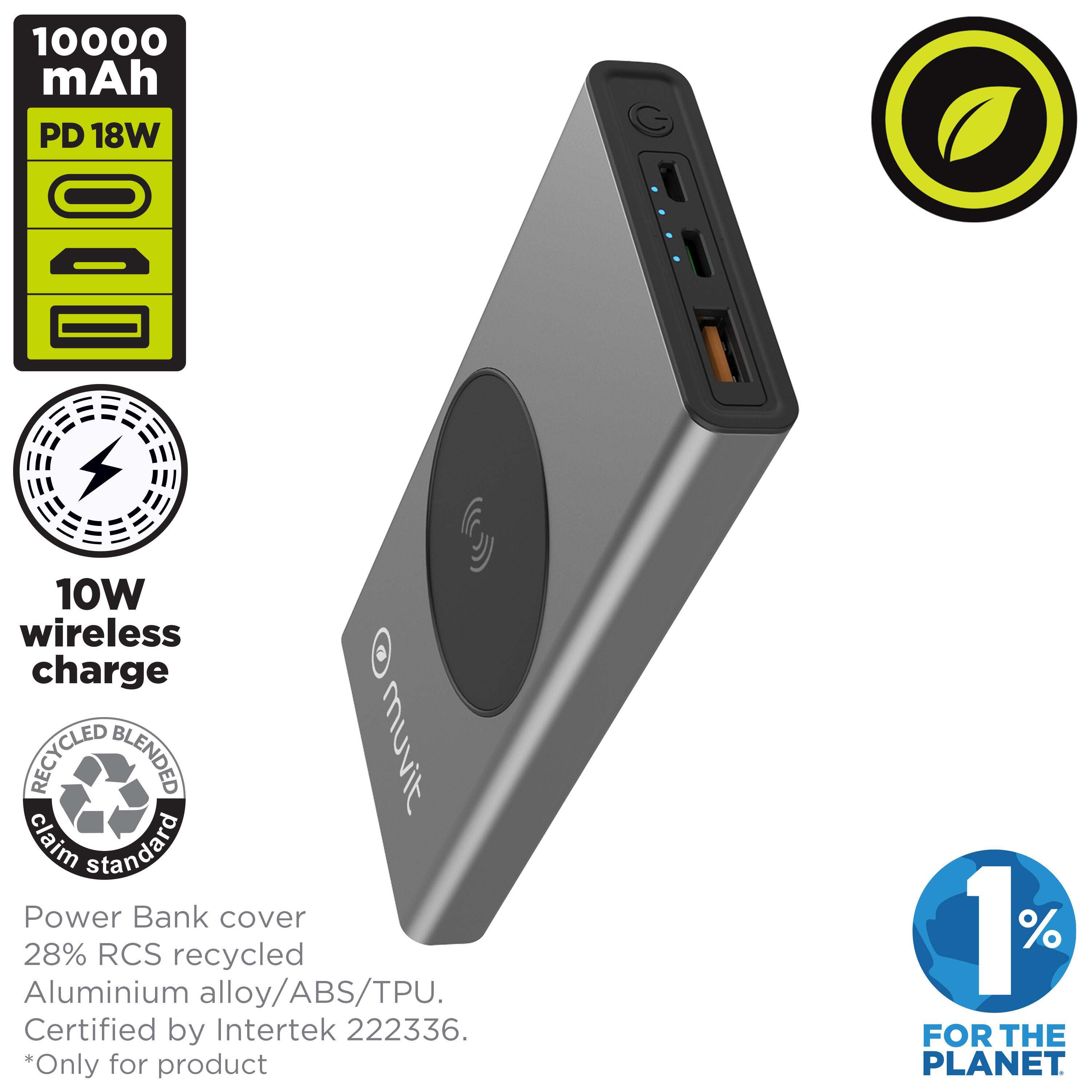 Power bank muvit for change 10000 mAh/10W wireless 2/5