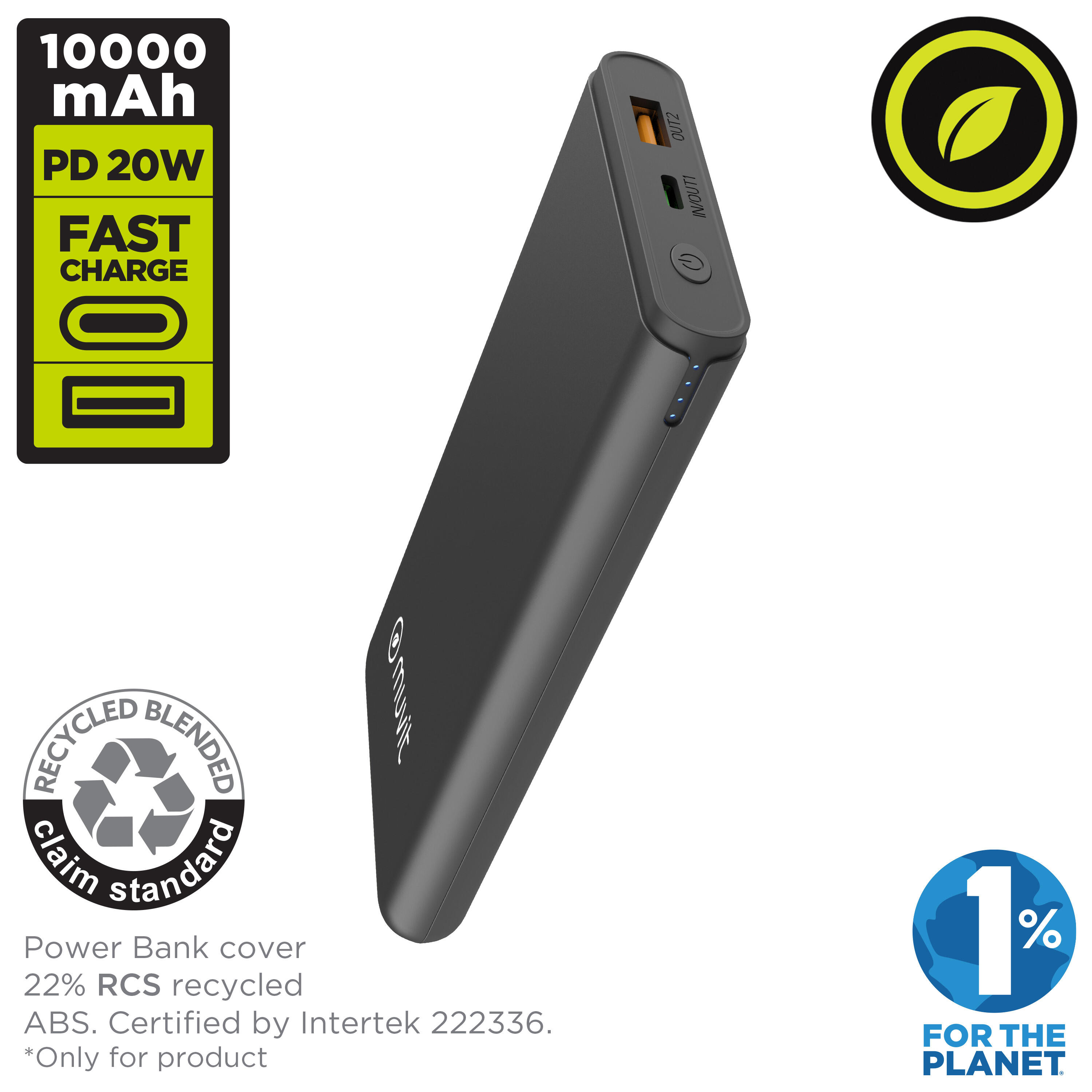Power bank muvit for change 10000 mAh USB A 2,4A 2/5