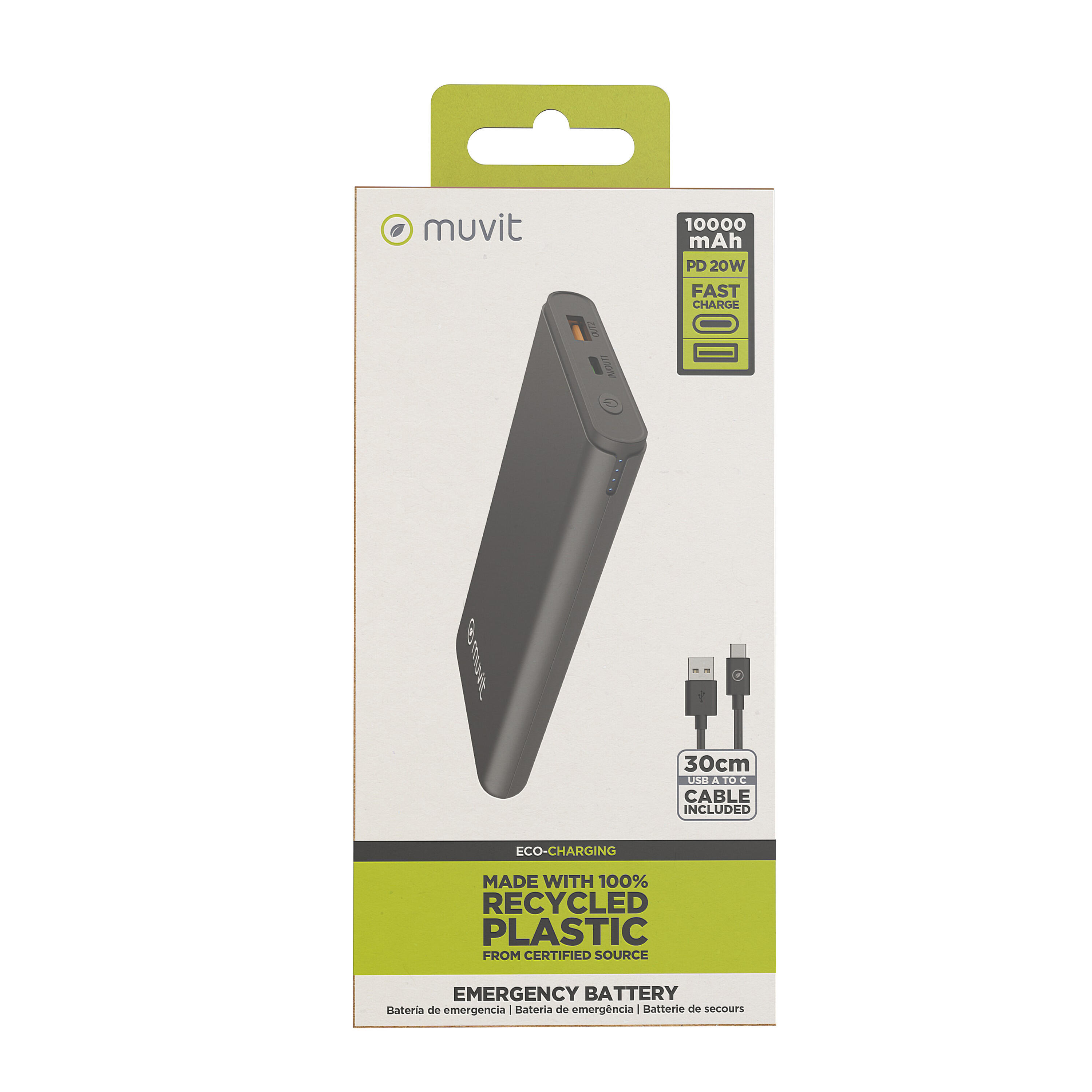 Power bank muvit for change 10000 mAh USB A 2,4A 5/5