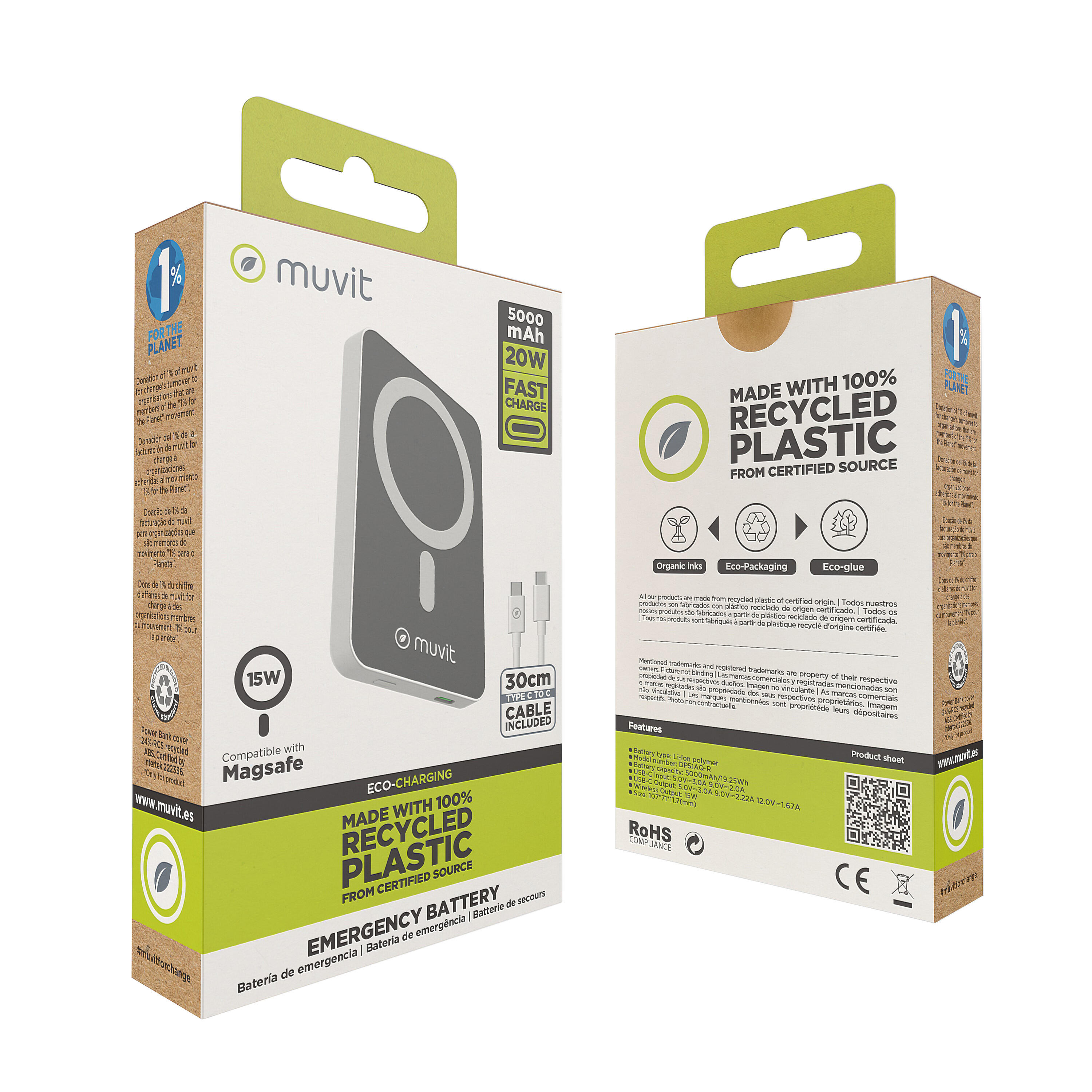 Power bank muvit for change 5000 mAh/15W Magsafe + Output tipo C blanca 5/5
