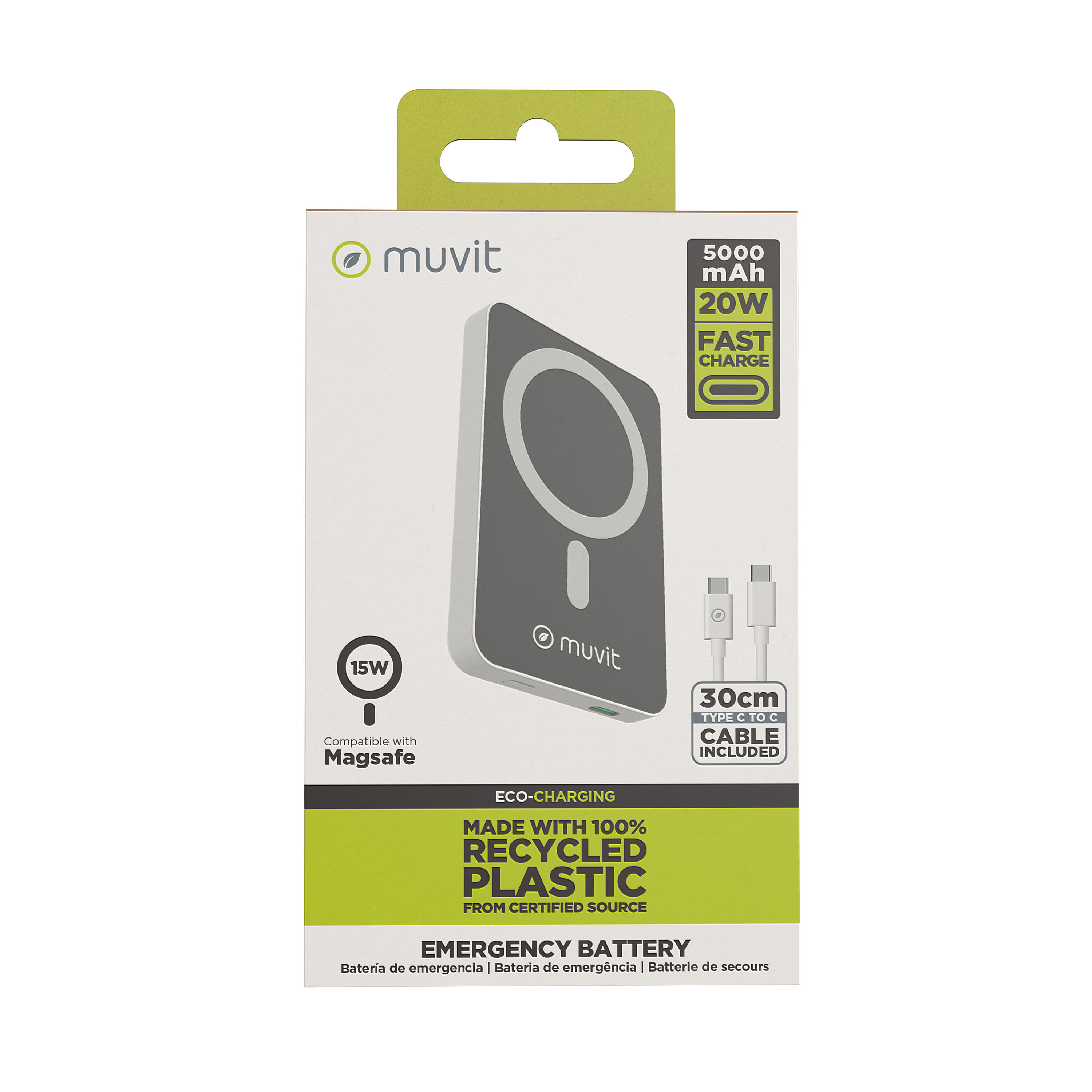 Power bank muvit for change 5000 mAh/15W Magsafe + Output tipo C blanca 4/5
