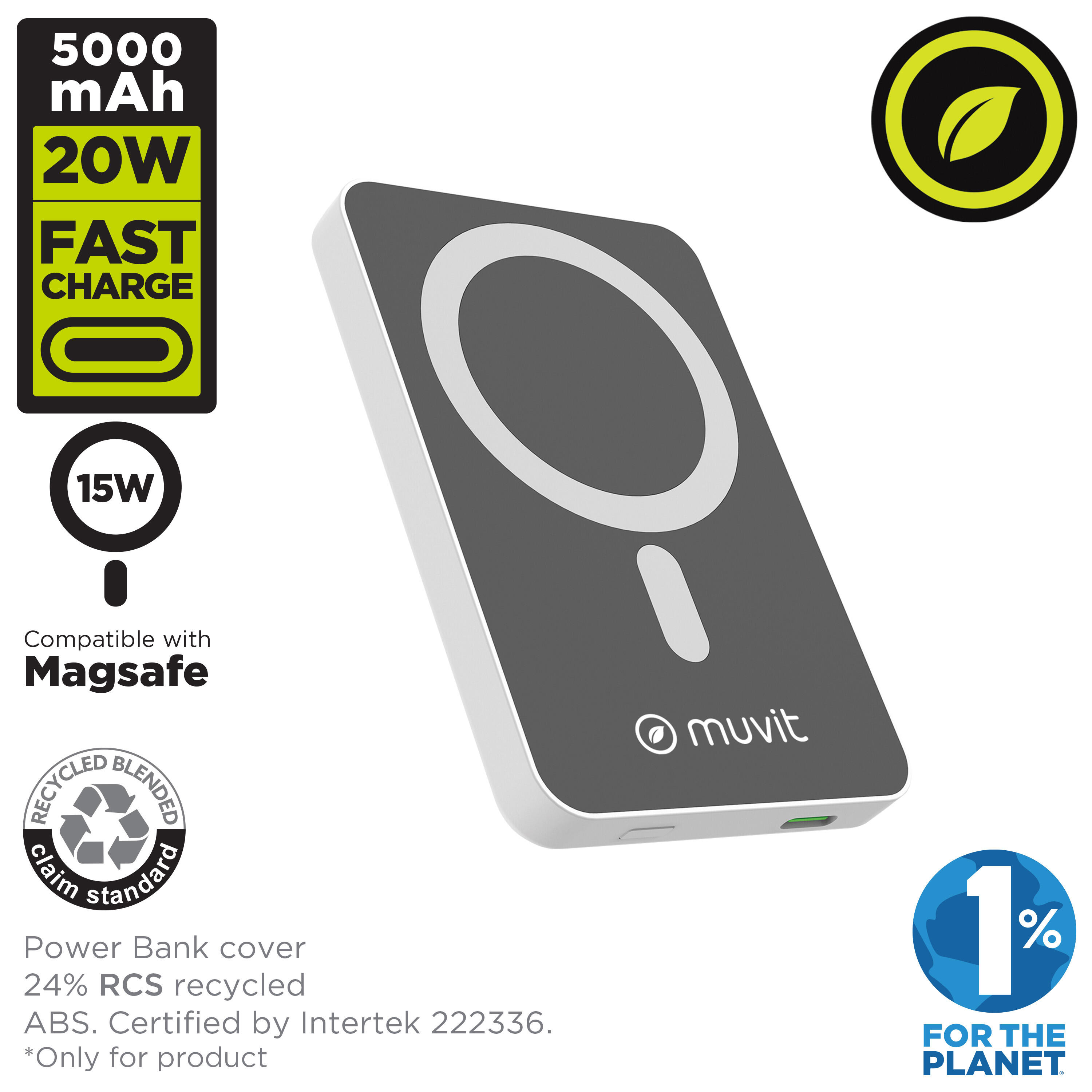 Power bank muvit for change 5000 mAh/15W Magsafe + Output tipo C blanca 2/5