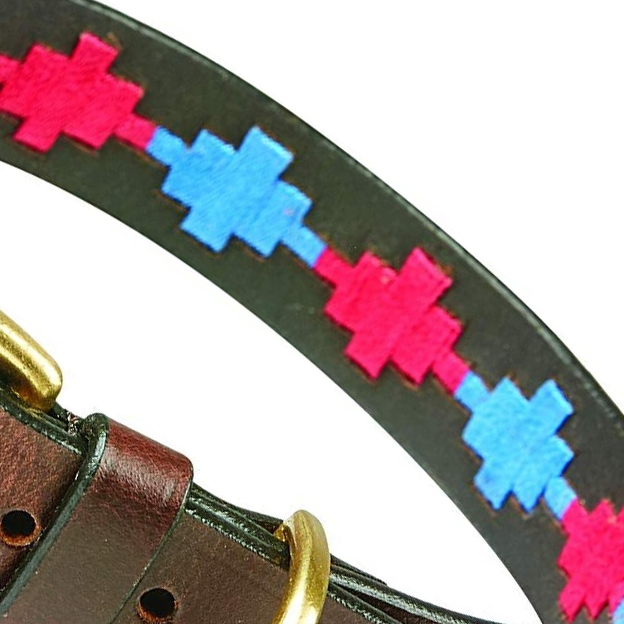 Polo Leather Dog Collar (Beaufort Brown/Pink/Blue) 2/3