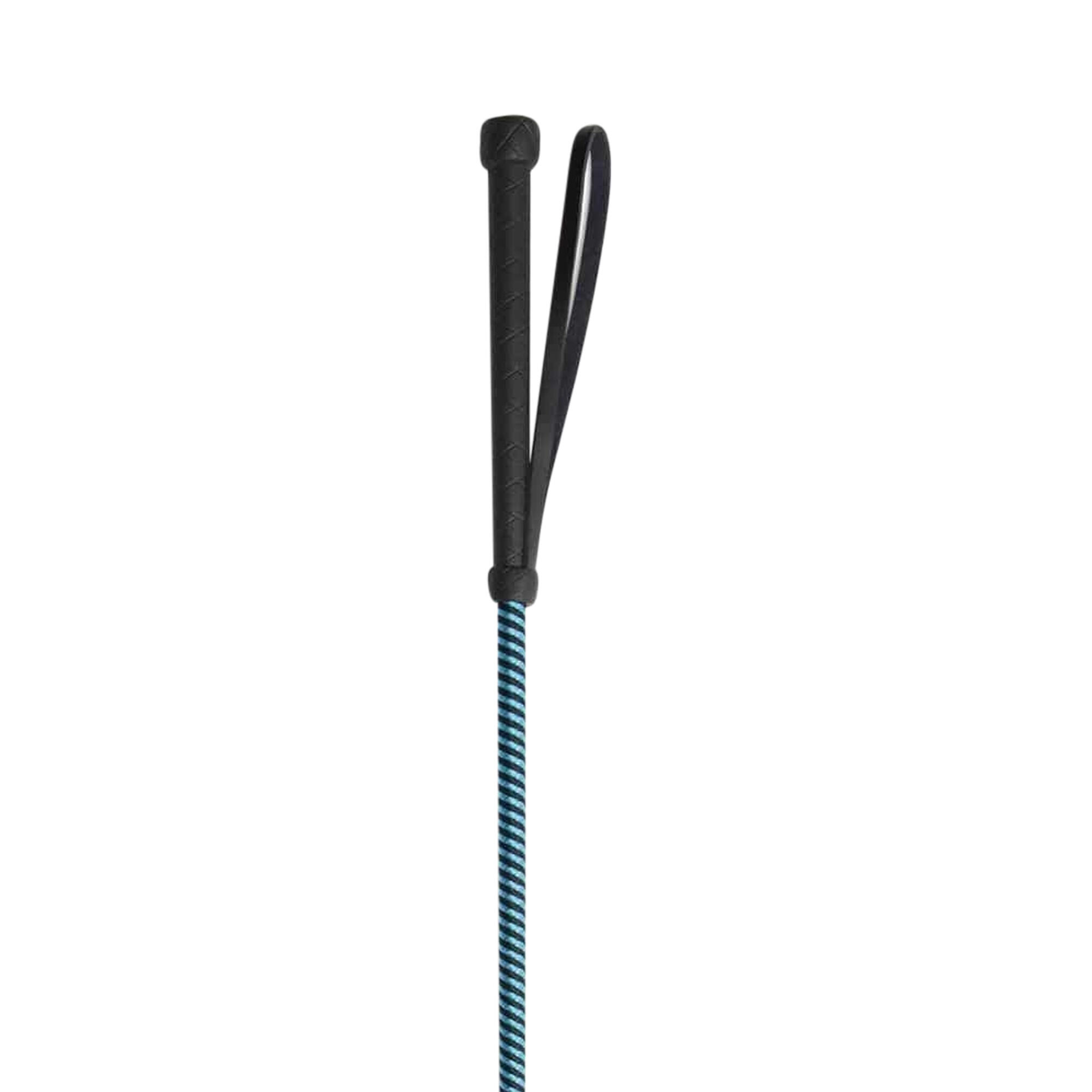 Childrens/Kids Thread Stem Leather Horse Riding Whip (Black/Bright Blue) 2/3