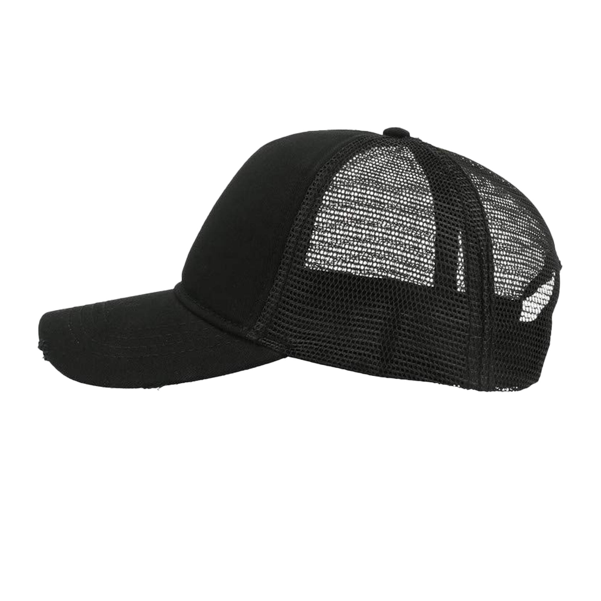 Rapper Destroyed 5 Panel Weathered Trucker Cap (Pack of 2) (Black/Black) 3/4